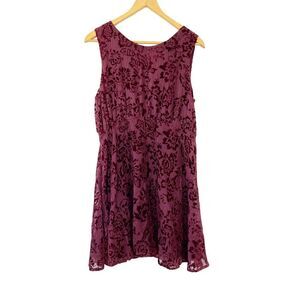 Free People Burgundy Metallic Velvet Burnout Flared Baby Doll Dress